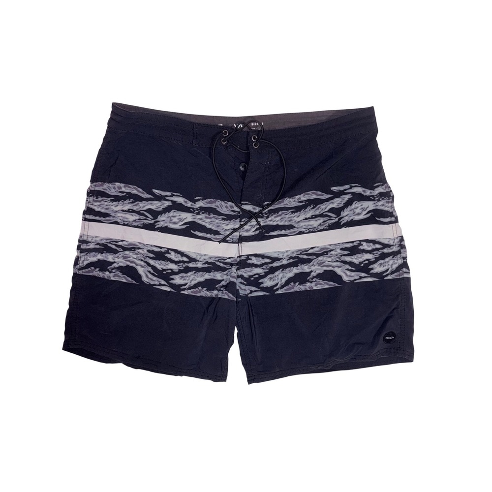 RVCA Board Shorts Mens 36 Black Westport Tiger Camo Stripe Swim Trunks